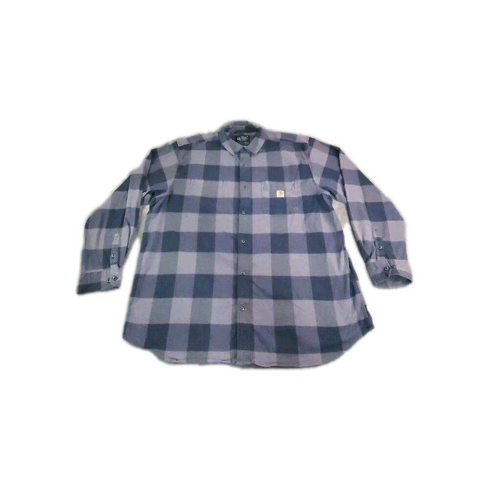 Carhartt Plaid Button Up Men's Sz 3XL Flannel Shirt Blue Relaxed Fit Rugged Flex